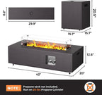 Jocoevol Fire Pit Table 50,000 BTU 42" Rectangular Propane Fire Pit Outdoor with Wind Guard Glass, Lid, Rocks and Cover Gas Fireplace for Deck or Patio
