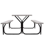 Outdoor Picnic Table Bench Set, All-Weather Dining Table Set, Metal Base Wood-Like Texture, Large Camping Table for Lawn Garden Backyard