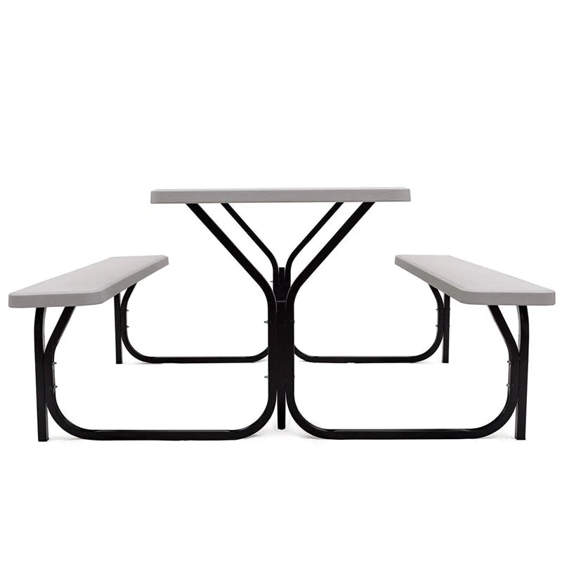 Outdoor Picnic Table Bench Set, All-Weather Dining Table Set, Metal Base Wood-Like Texture, Large Camping Table for Lawn Garden Backyard