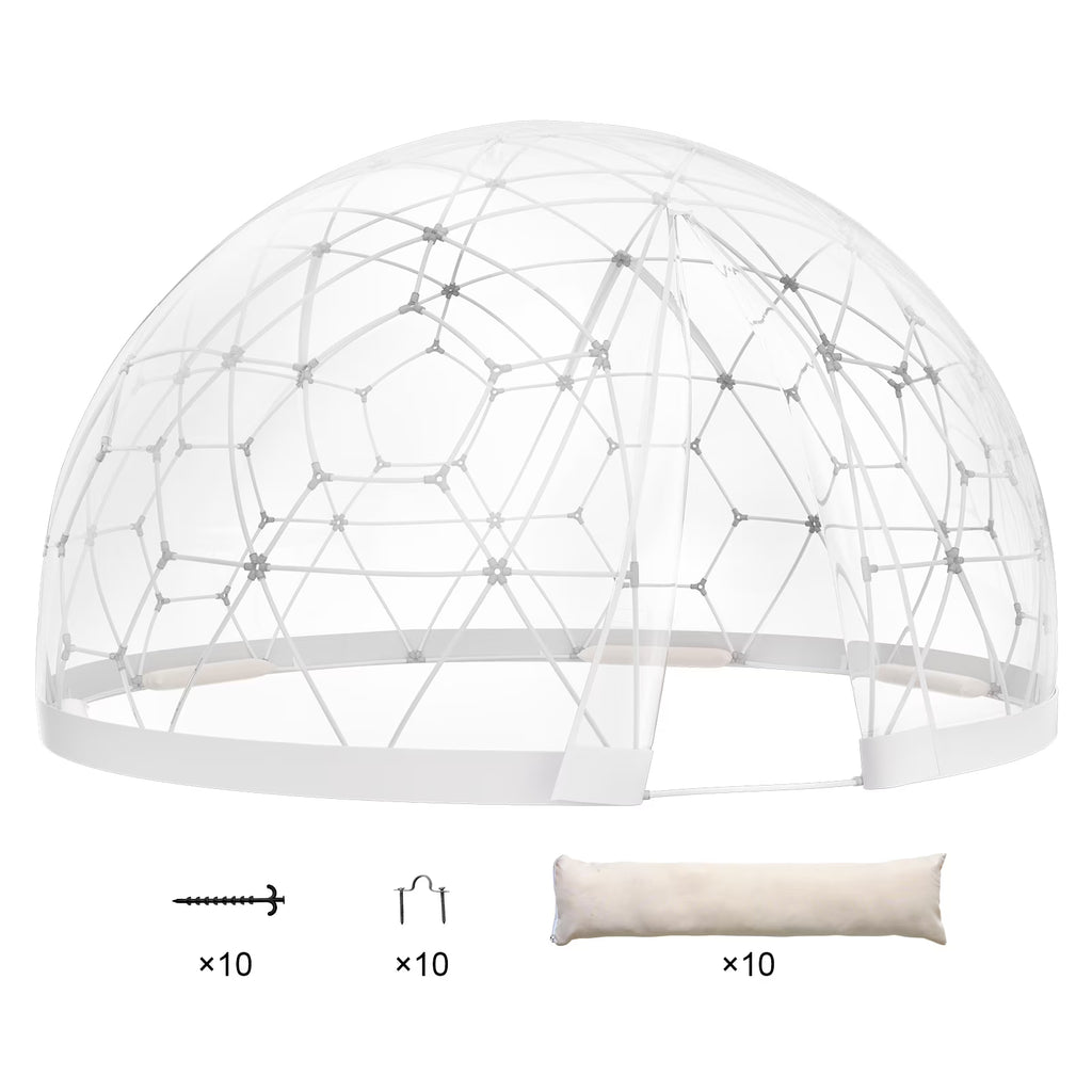 KFFKFF Outdoor Dome Shelter, 9.5 FT Clear PVC Garden Tent, Waterproof Geodesic Dome Tent with Window for Patio, Backyard Dining, and Parties