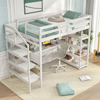 Twin Size Loft Bed with Desk and Storage Stairs Loft Bed Frame with Shelves and Safety Guardrails