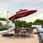 12ft Solar LED Patio Umbrella Outdoor Round Umbrella Large Cantilever Umbrella with LED Lights Windproof Bias Umbrella Heavy Duty Parasol for Garden Deck Pool Patio