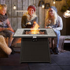 COSTWAY 35" Propane Gas Fire Pit Table, 50,000 BTU Auto-Ignition Propane Fire Pit with Lid, Lava Rocks and PVC Cover, Outdoor PE Rattan Fire Pit Table for Poolside, Garden, Balcony, ETL Certification