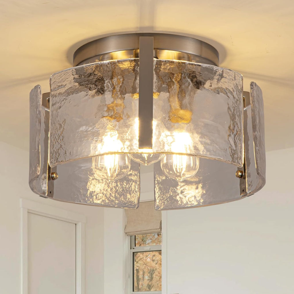 Modern Semi Flush Mount Ceiling Light Fixture, Nickel Hallway Light Fixtures Ceiling Mount, Dimmable Foyer Kitchen Lighting Fixtures Ceiling Lights for Bedroom Bathroom Dining Room Laundry Room