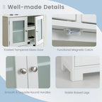 Giantex Floor Storage Cabinet with 4 Doors, Freestanding Bathroom Cabinet with 2 Glass Doors, White