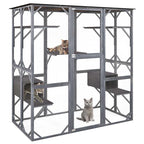 71" Tall Large Cat House Outdoor Catio Kitty Enclosure, Walk-in Cat Kennel Condo, Wooden Cat Cage Playpen with 7 Platforms