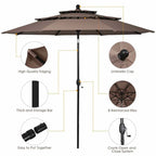 10 FT 3 Tiers Outdoor Patio Market Umbrella with Crank & Auto-tilt, Double Vented Table Umbrella for Pool Deck