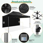 COBIZI 10x20 Heavy Duty Pop up Canopy Tent with 6 sidewalls Easy Up Commercial Outdoor Canopy Wedding Party Tents for Parties All Season Wind & Waterproof Gazebo with Roller Bag,Black(Frame Thickened)