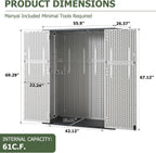 Aoxun 61 Cu.Ft Outdoor Storage Shed  Widened Outdoor Storage Cabinet Waterproof Vertical Resin Shed with Floor for Patio  Garden Tools  Pool Equipment  Easy to Assemble (White)