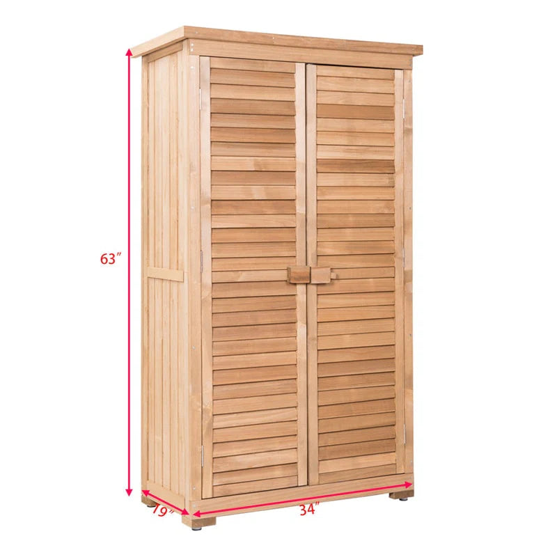 63" Wooden Outdoor Storage Shed Garden Tool Cabinet Waterproof Portable Shed with Latch Detachable Shelves