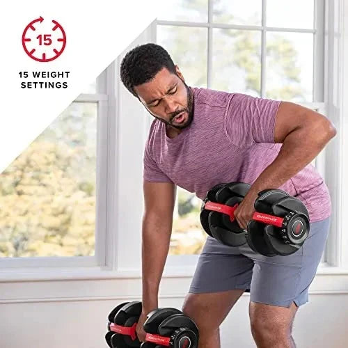 Bowflex SelectTech 552 Adjustable Dumbbells (pair), 2.3C23.8 kg, space-saving home fitness equipment