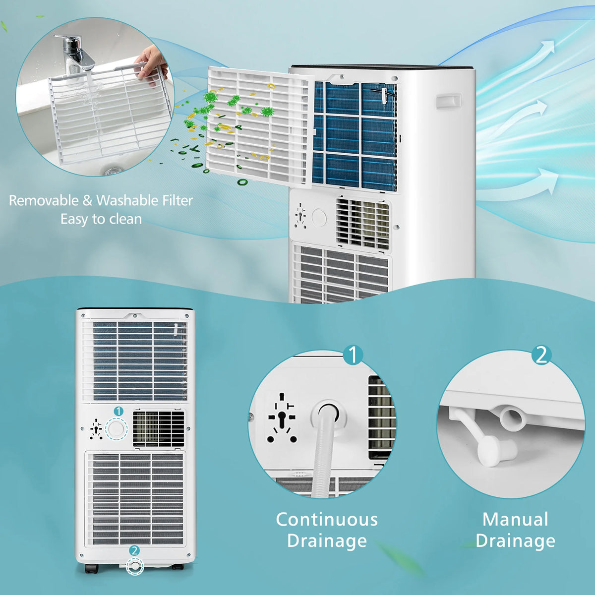 Costway 10000 BTU Portable Air Conditioner 3-in-1 Air Cooler with Fan Dehum Sleep Mode