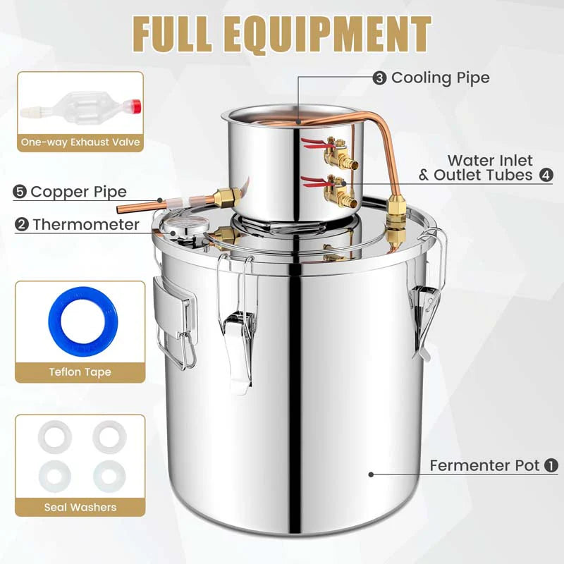5/10 Gal 2 Pots Alcohol Still Home Brewing Kit, 40L Stainless Steel Water Alcohol Distiller, Wine Making Kit for Whiskey Brandy Beer