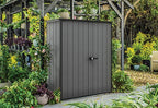 Keter Cortina Alto Vertical Durable Resin Outdoor Storage Shed with Heavy Duty Floor and Locking Latch Double Doors, Graphite