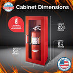 Fire Extinguisher Mount for Wall & Surface - 22 Gauge Steel, USA Made - Fire Extinguisher Cabinet Storage with Metal Handle - Indoor & Outdoor Use - 24.5H x 9.25W x 6.5D - Red