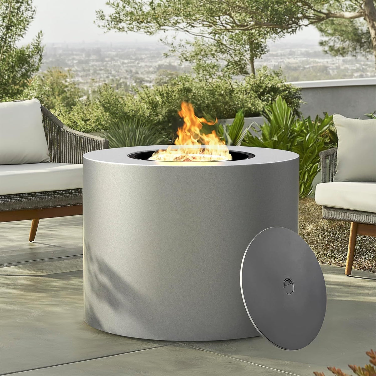 32 Inch Round Propane Fire Pit Table �C 50,000 BTU Outdoor Gas Fire Table for Patio, Deck, Backyard, CSA Certified, Alloy Steel with Waterproof Cover, Lava Rocks & Lid, Gray