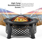 Giantex 3 in 1 Fire Pit, 32" Outdoor Wood Burning Fire Pit, Multifunctional Round Firepit Stove, Metal Fire Bowl with Cover, Portable Fire Pits for Outside Heating, Bonfire, Picnic, Grill