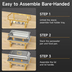 Chafing Dishes for Buffet 4 Pack, 9QT Chafing Dish High Grade Stainless Steel Chafer Complete Set,Steel Handle, Catering Events Complete Buffet Warmer Set (Golden, 4)