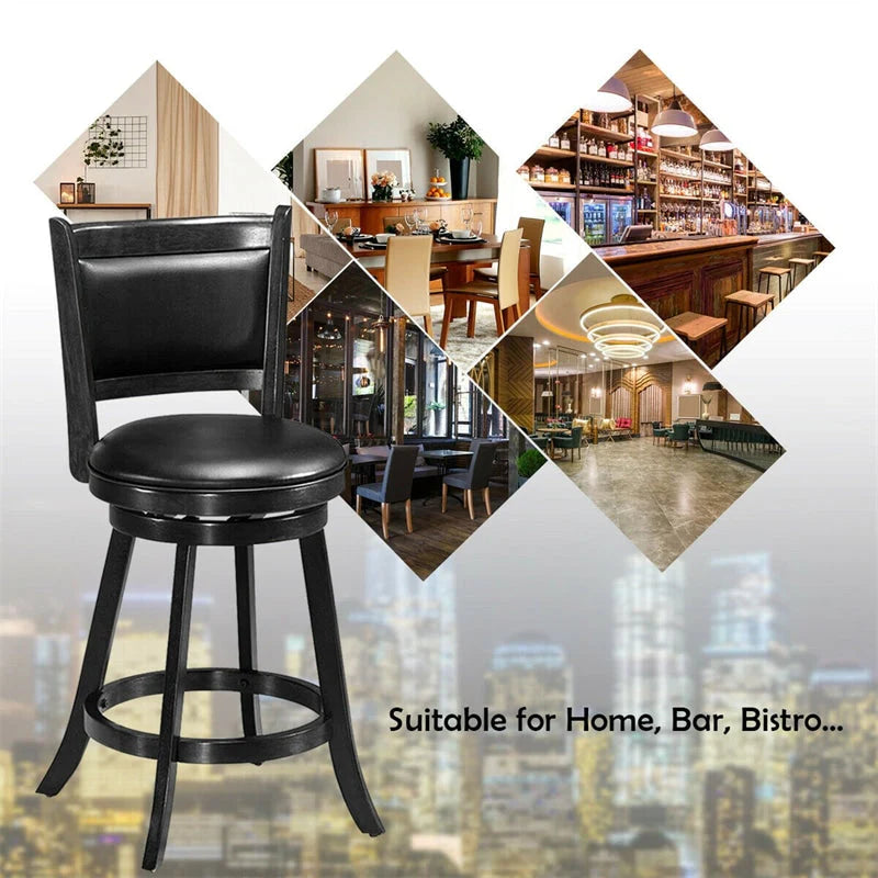 2-Pack 24" Wooden Counter Stools, 360° Swivel Bar Stools with Backs, Counter Height Stool, Upholstered Bar Chairs Dining Chairs