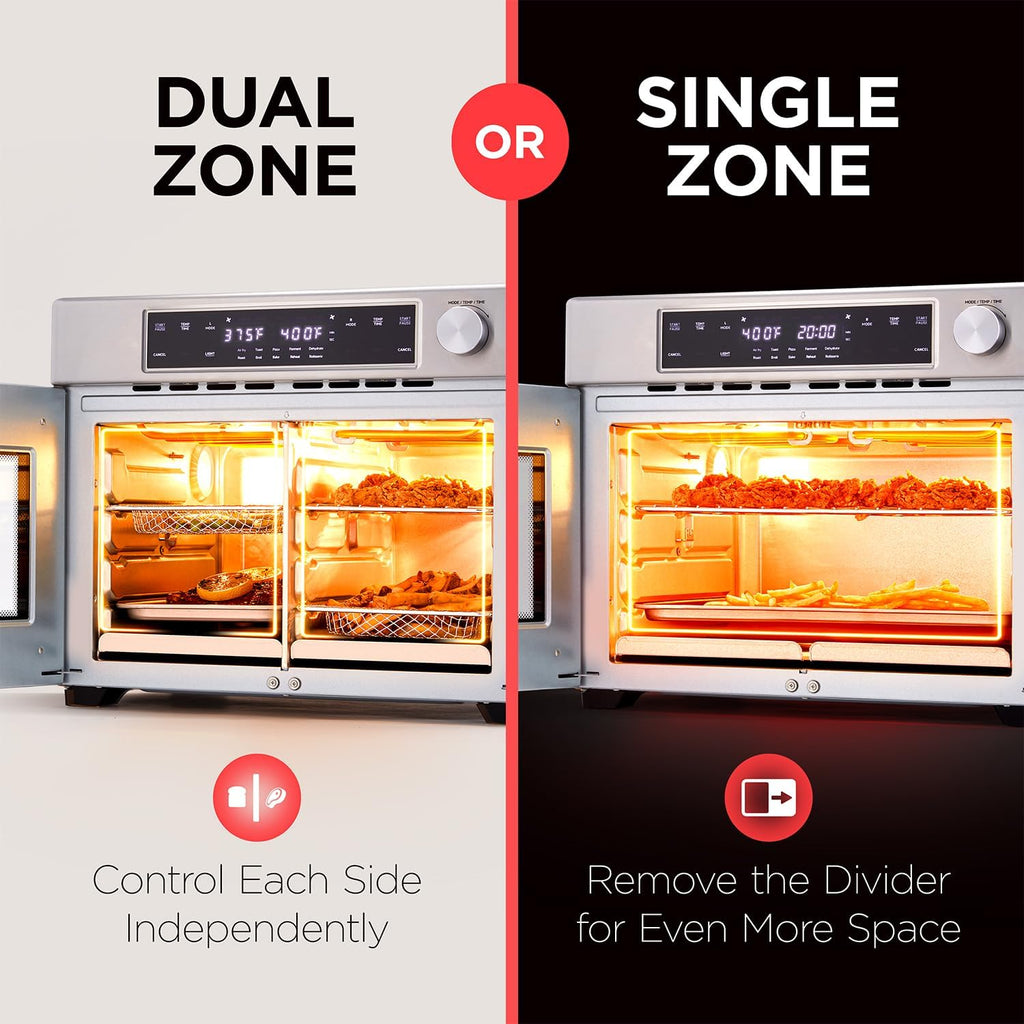 Ivation Dual Zone Air Fryer French Door Oven - 32 Quatity Convection Toaster Combo, 10-in-1 Multifunction Up to 450° - 1800W - Temperature Control, Timer - Stainless Steel - Dehydrate, Bake, Roast