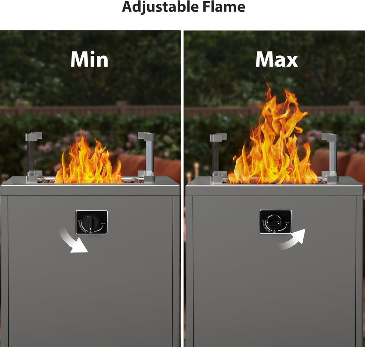 20" Square Smokeless Propane Fire Pit Table, 50,000 BTU Portable Outdoor Patio Heater with Lava Rocks, Glass Wind Guard & Cover for Deck, Backyard, Garden, Camping (Grey)