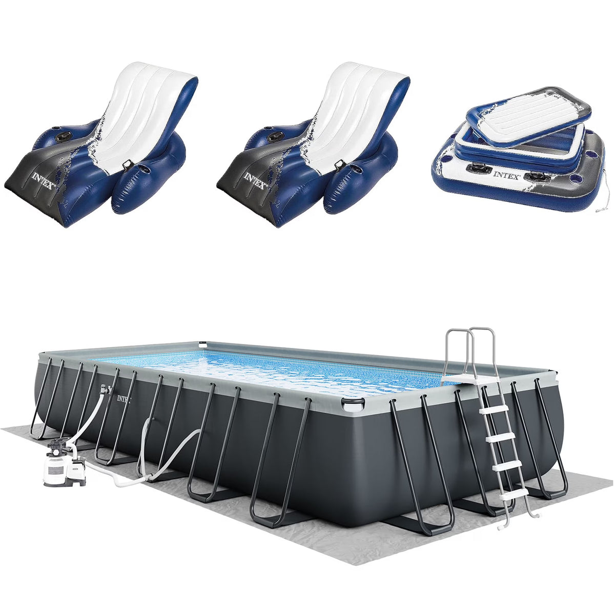 INTEX 24ft x 12ft x 52in Ultra XTR Above Ground Pool, Floats (2 Pack), & Inflatable Cooler