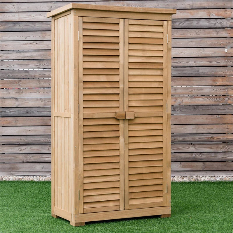 63" Wooden Outdoor Storage Shed Garden Tool Cabinet Waterproof Portable Shed with Latch Detachable Shelves