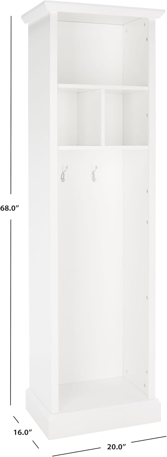 SAFAVIEH Home Collection Layli Farmhouse Antique White 4-Shelf 2-Hook Top Storage Hall Tree (Fully Assembled)