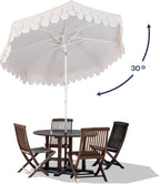 JONATHAN Y UMB1002C Tracy 9 ft. Classic MidCentury Scalloped Fringe Market Patio Umbrella with Auto-Tilt  Crank  Wind Vent and UV Protection in Cream/White