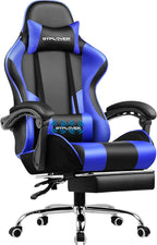 GTPLAYER Gaming Chair, Computer Chair with Footrest and Lumbar Support, Height Adjustable Game Chair with 360  -Swivel Seat and Headrest and for Office or Gaming (White)