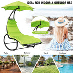 Full-Padded Hammock Chair Swing Patio Sun Lounger with Shade Canopy, Outdoor Chaise Lounge Hanging Chair for Pool Beach Deck