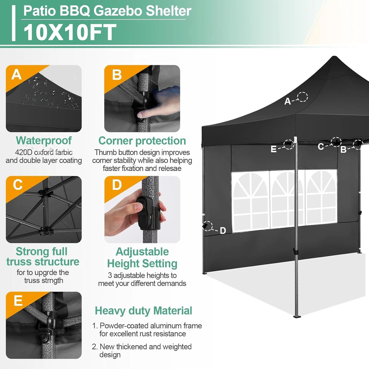 COBIZI 10x20 Heavy Duty Pop up Canopy Tent with 6 sidewalls Easy Up Commercial Outdoor Canopy Wedding Party Tents for Parties All Season Wind & Waterproof Gazebo with Roller Bag,Black(Frame Thickened)