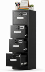 SUXXAN 4 Drawer File Cabinet with Lock and Name Card Slots, Heavy Duty Metal Vertical Filing Cabinet for Home Office for Letter/Legal/A4 Size, 17.72" D x 14.96" W x 55.2" H, Black