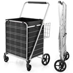 27.5 Gallon Jumbo Folding Shopping Cart with Waterproof Liner & Double Basket, Heavy Duty Portable Utility Cart for Grocery Market Laundry