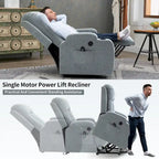Lazy Boy Power Lift Recliner Chair, Modern Single Motor Massage Sofa Chair with Lumbar Heating, USB Charging Port, Cup Holders