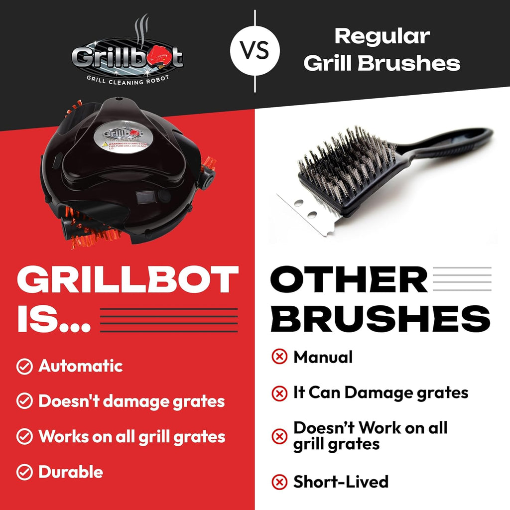 Grillbot Automatic Grill Cleaning Robot with Nylon Brushes  BBQ Grill Cleaner  Grill Brush  Grill Scraper  BBQ Accessories (Red Grillbot + Carry Case)