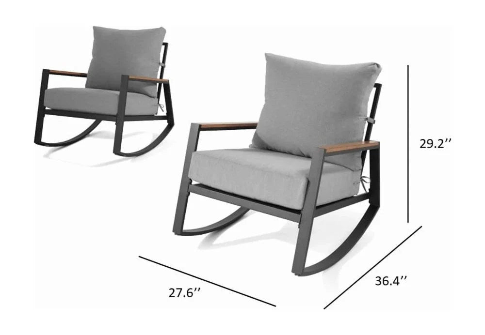 Better Homes & Gardens Marlow Outdoor 2pk Patio Rocking Chairs,Black Frame/Gray Cushion