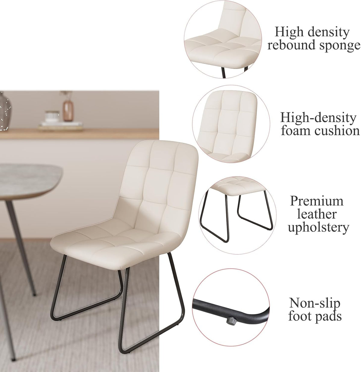 47.2'' Dining Table Set for 4,Modern Wood Dining Table,Leather Dining Chairs 4,Table and Chairs Set of 4,Ideal for Kitchen Dining Room (Walnut Color Table + 4 U-Shaped White Chairs, 47.2")