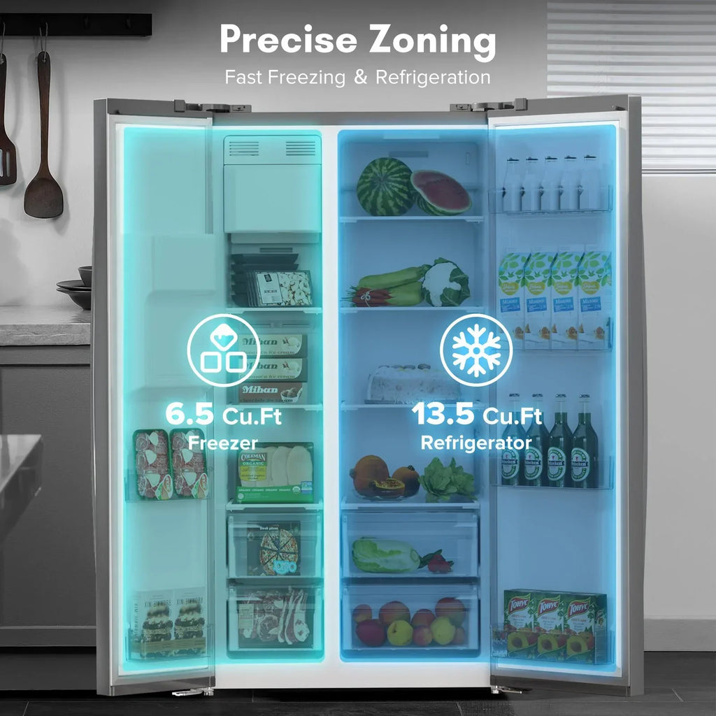 36" Side By Side 20.01 Cu. ft. Built-in Refrigerator with Freezer & Ice Maker Included
