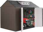 Rubbermaid Resin Outdoor Storage Shed With Floor (7 x 7 Ft) Weather Resistant Gray Organization for Home/Backyard/Garden Tools/Lawn Mower/Bike Storage/Pool Supplies