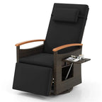 Outdoor Rattan 360�� Swivel Recliner Chair, Patio Wicker Chaise Lounge Chair with Adjustable Backrest & Footrest, Flip Side Table & Cushions