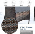 COSTWAY 8PCS Rattan Patio Furniture Set, Outdoor Wicker Rattan Chairs with Coffee Table, Rattan Cushioned Conversation Set for Backyard Balcony Porch Poolside, Grey