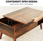 WLIVE Wood Lift Top Coffee Table with Hidden Compartment and Adjustable Storage Shelf