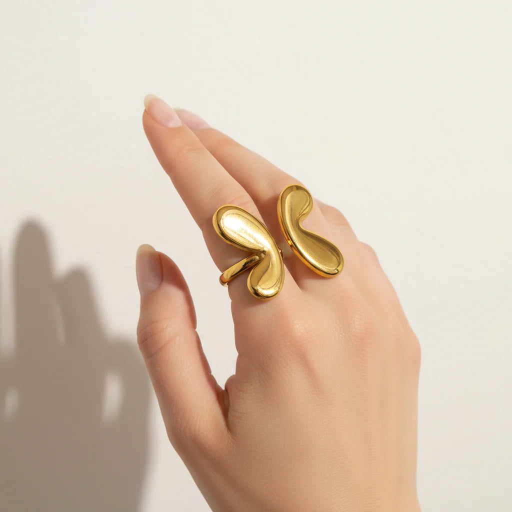 Culbreth's Jewelers 18K Gold Plated Open Butterfly Ring - Adjustable Stainless Steel Ring