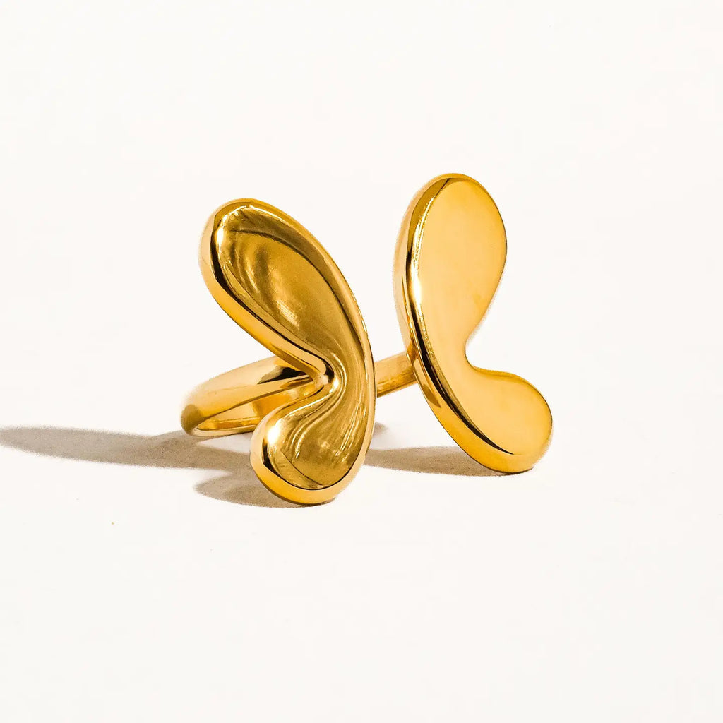 Culbreth's Jewelers 18K Gold Plated Open Butterfly Ring - Adjustable Stainless Steel Ring