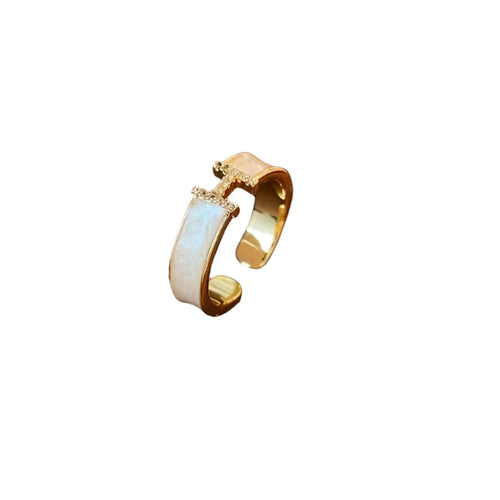Culbreth's Jewelers Mother of Pearl and Rhinestone Adjustable H Ring
