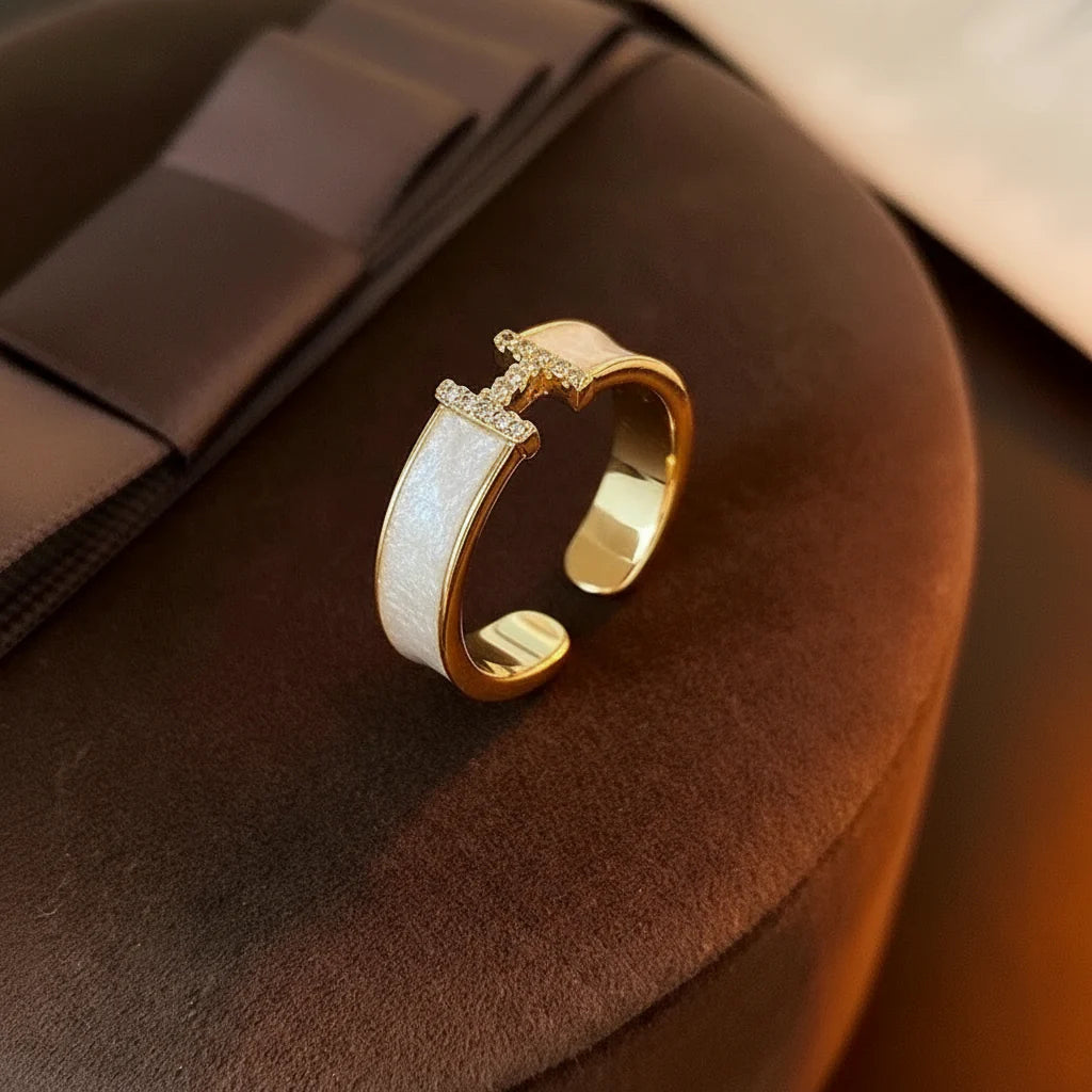 Culbreth's Jewelers Adjustable Mother of Pearl & Rhinestone H Ring