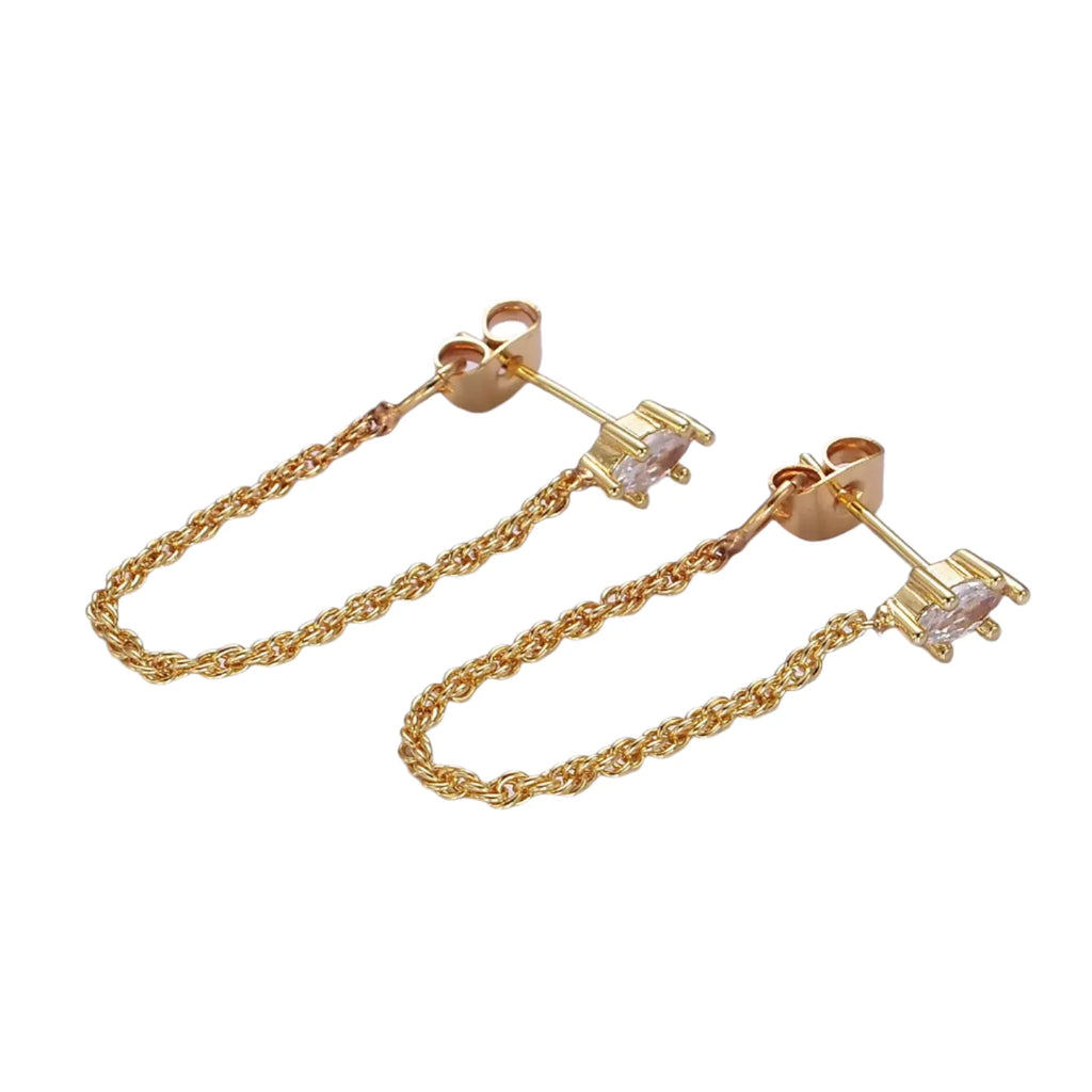 Culbreth's Jewelers Chain Loop Stud Earrings in 16K Gold Filled with Cubic Zirconia