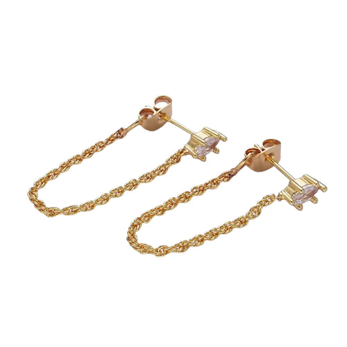 Culbreth's Jewelers Chain Loop Stud Earrings in 16K Gold Filled with Cubic Zirconia