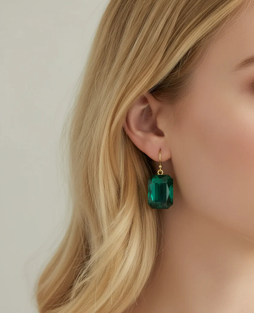 Culbreth's Jewelers Emerald Princess Drop Earrings - 18k Gold Plated Crystal Drop Earrings